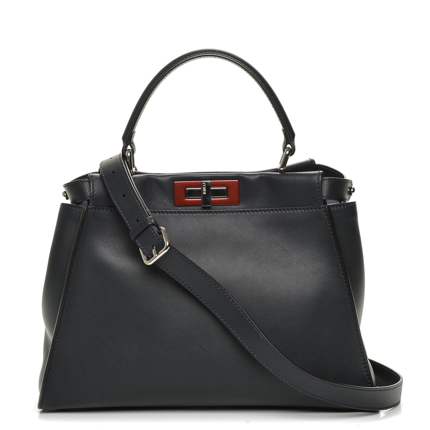 Fendi Vitello Seta Shiny Nappa Medium Peekaboo Iconic Satchel Blue Notte Ardesia 1 of 8