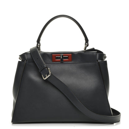 Fendi Vitello Seta Shiny Nappa Medium Peekaboo Iconic Satchel Blue Notte Ardesia 1 of 8