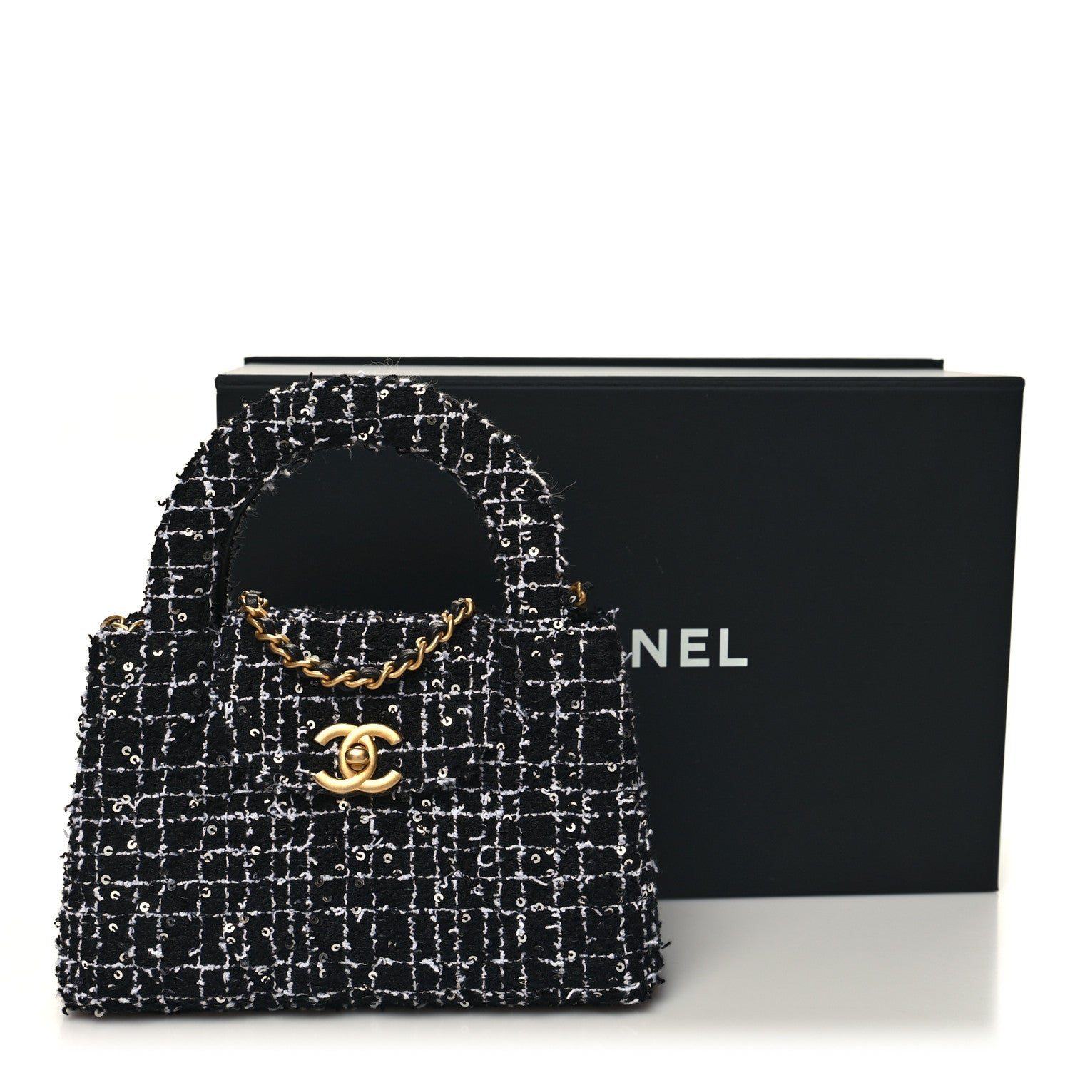 Chanel Tweed Quilted Nano Kelly Shopper Black White 11 of 11