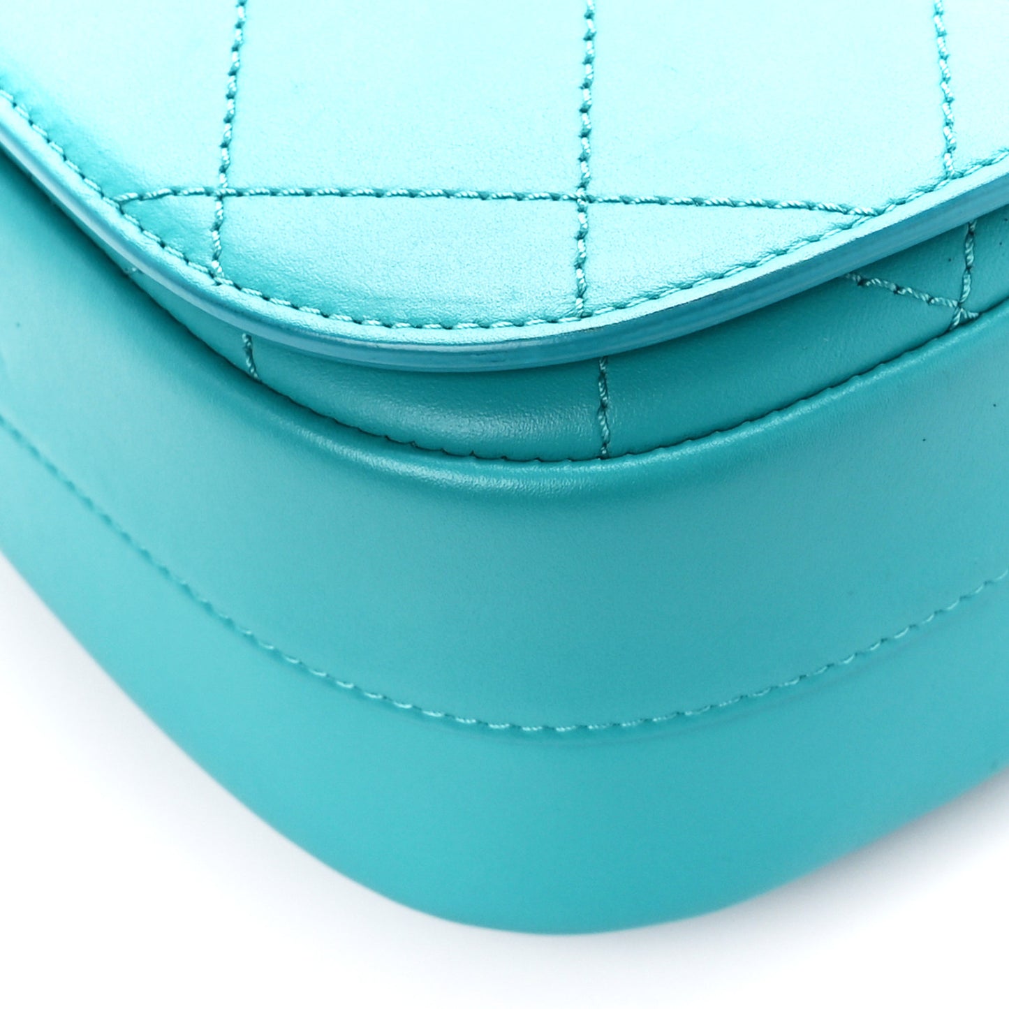 Calfskin Stitched Small Ring My Bag Flap Crossbody Turquoise