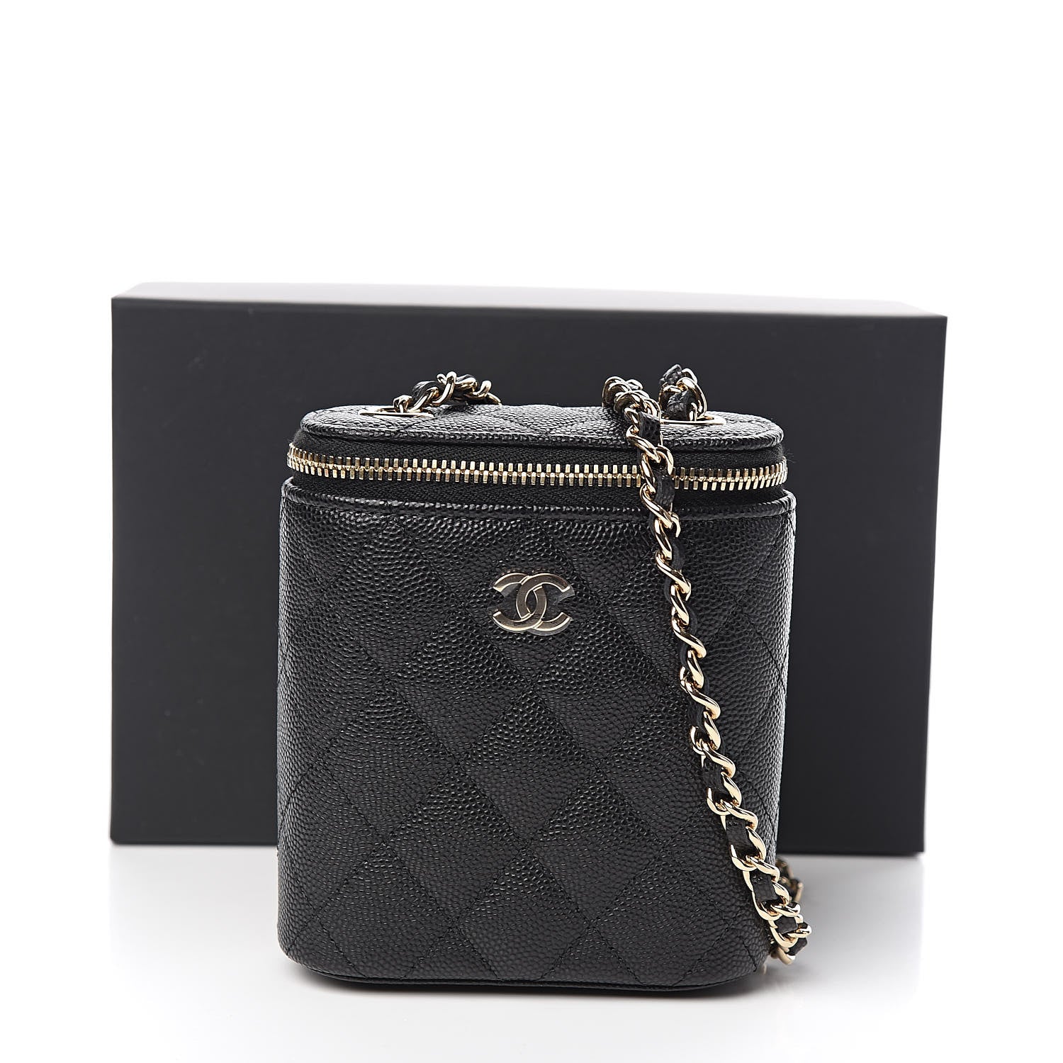 Chanel Caviar Quilted Small Vertical Coco Beauty Vanity Case With Chain Black 10 of 10