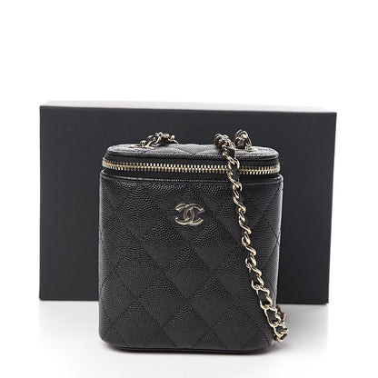 Chanel Caviar Quilted Small Vertical Coco Beauty Vanity Case With Chain Black 10 of 10