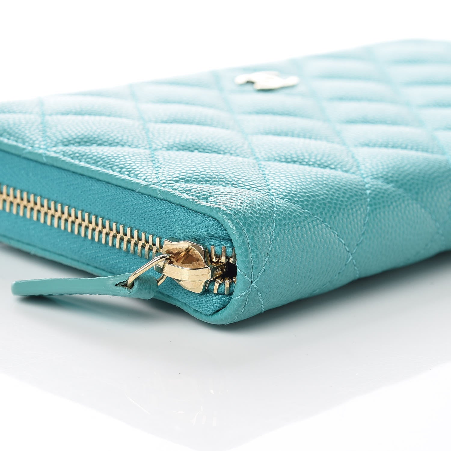 Chanel Caviar Quilted Large Gusset Zip Around Wallet Turquoise 5 of 11