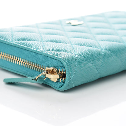 Chanel Caviar Quilted Large Gusset Zip Around Wallet Turquoise 5 of 11