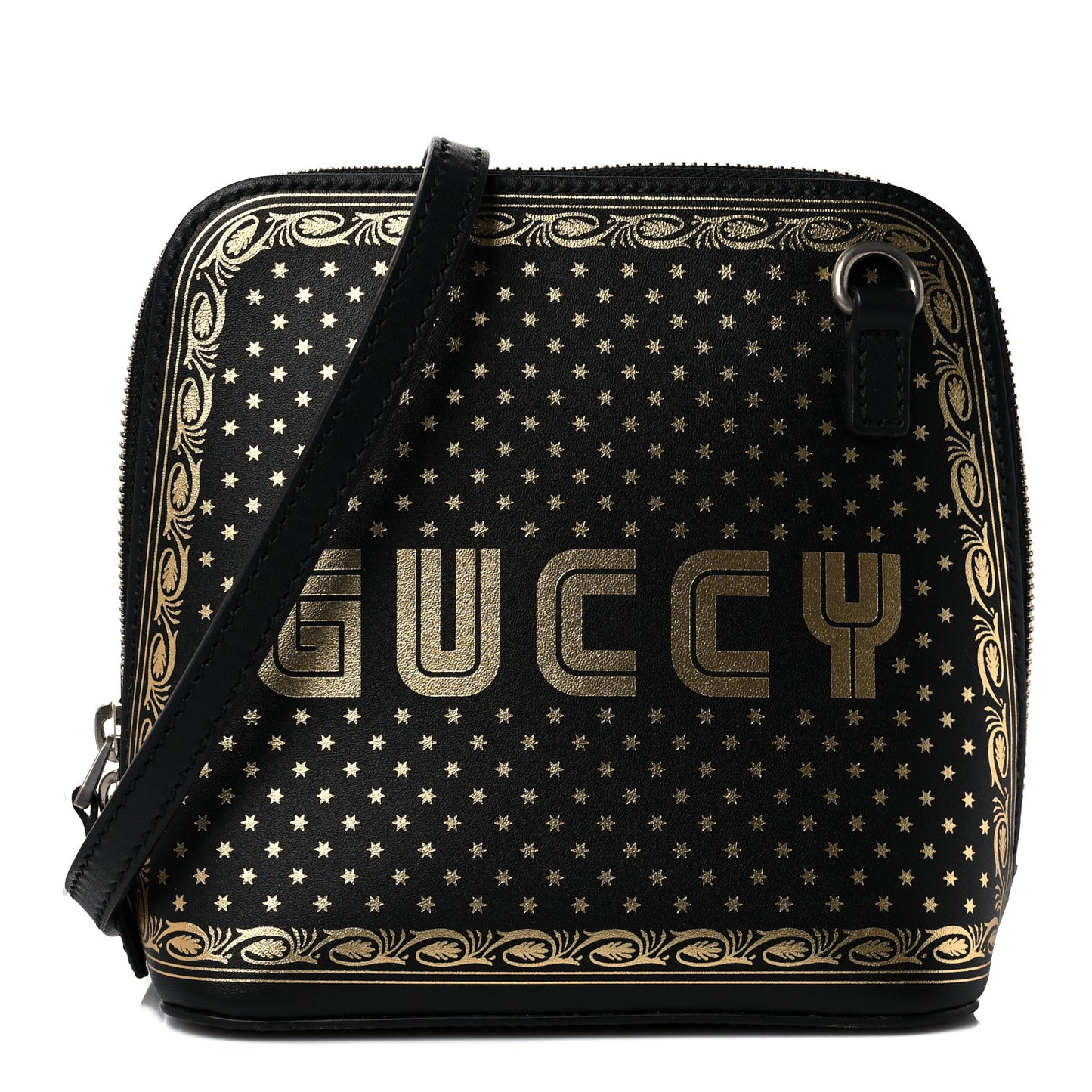 X SEGA Calfskin GUCCY Stars Mini Dome Shoulder Bag Black Gold