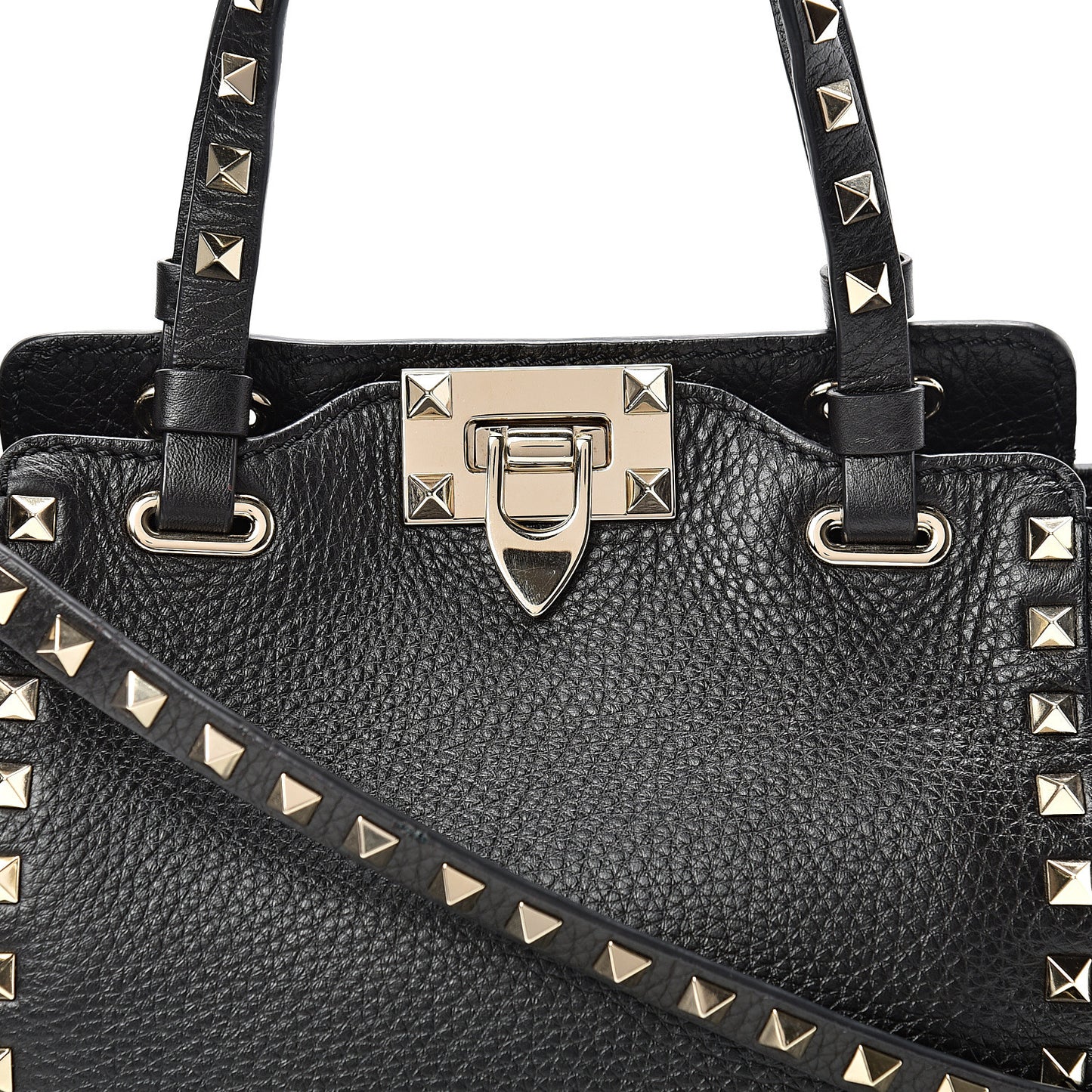 Pebbled Calfskin Mini Rockstud Tote Black