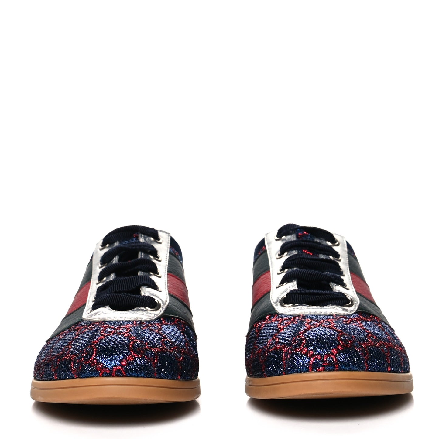 Lurex Calfskin Web GG Monogram Womens Falacer Sneakers 38 Iridescent Blue Iridescent Red Silver