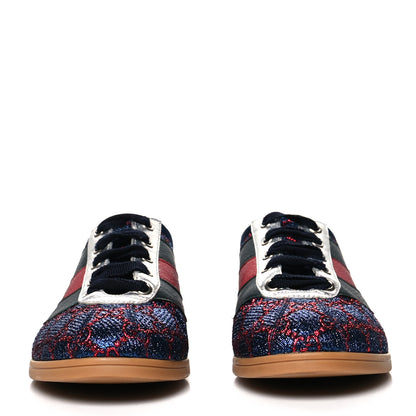 Gucci Lurex Calfskin Web GG Monogram Womens Falacer Sneakers 38 Iridescent Blue Iridescent Red Silver 2 of 9