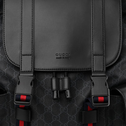 Gucci Soft GG Supreme Monogram Appia Calfskin Web Double Buckle Backpack Black 8 of 10