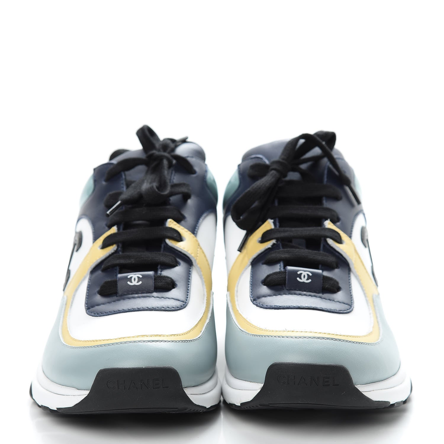 Chanel Calfskin Patent CC Sneakers 41 White Blue Yellow 2 of 14