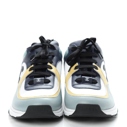Chanel Calfskin Patent CC Sneakers 41 White Blue Yellow 2 of 14