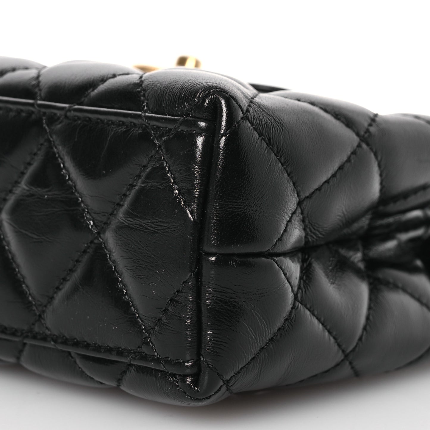 Shiny Aged Calfskin Quilted Nano Kelly Shopper Black