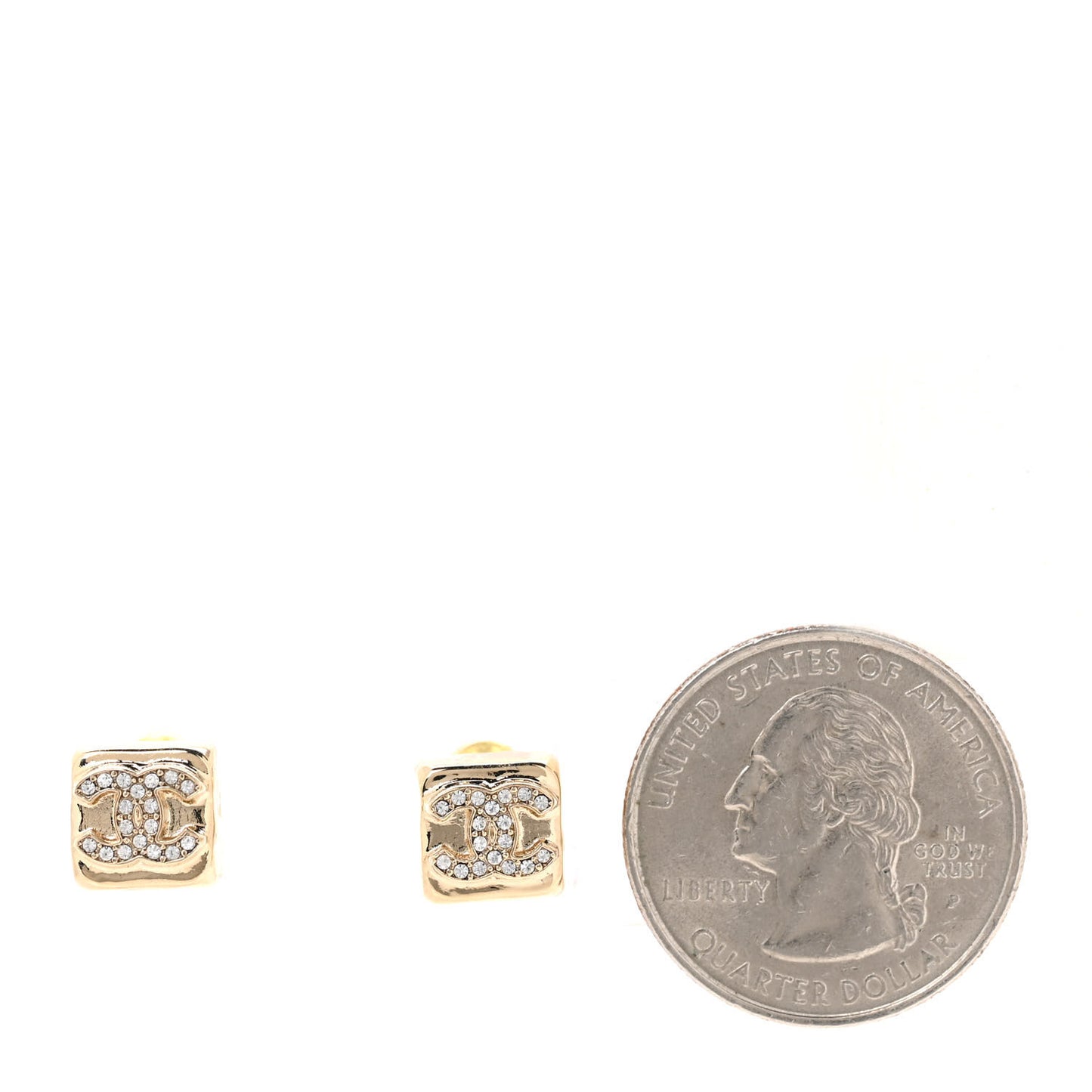 Metal Crystal Mini Square CC Earrings Gold