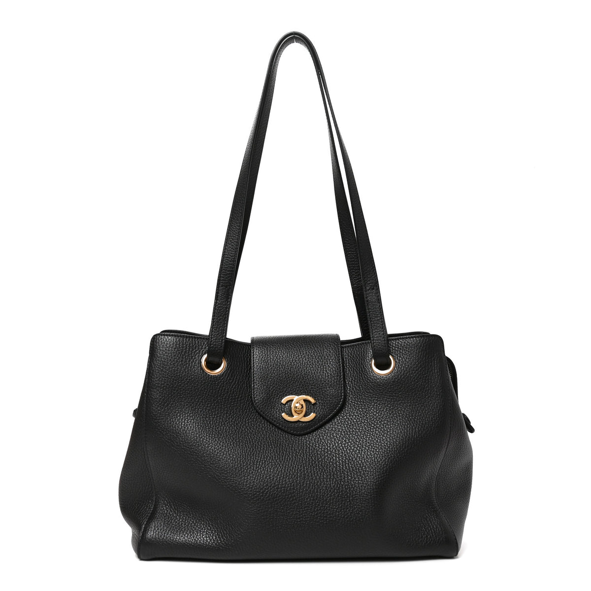 Grained Calfskin Shopping Tote Black
