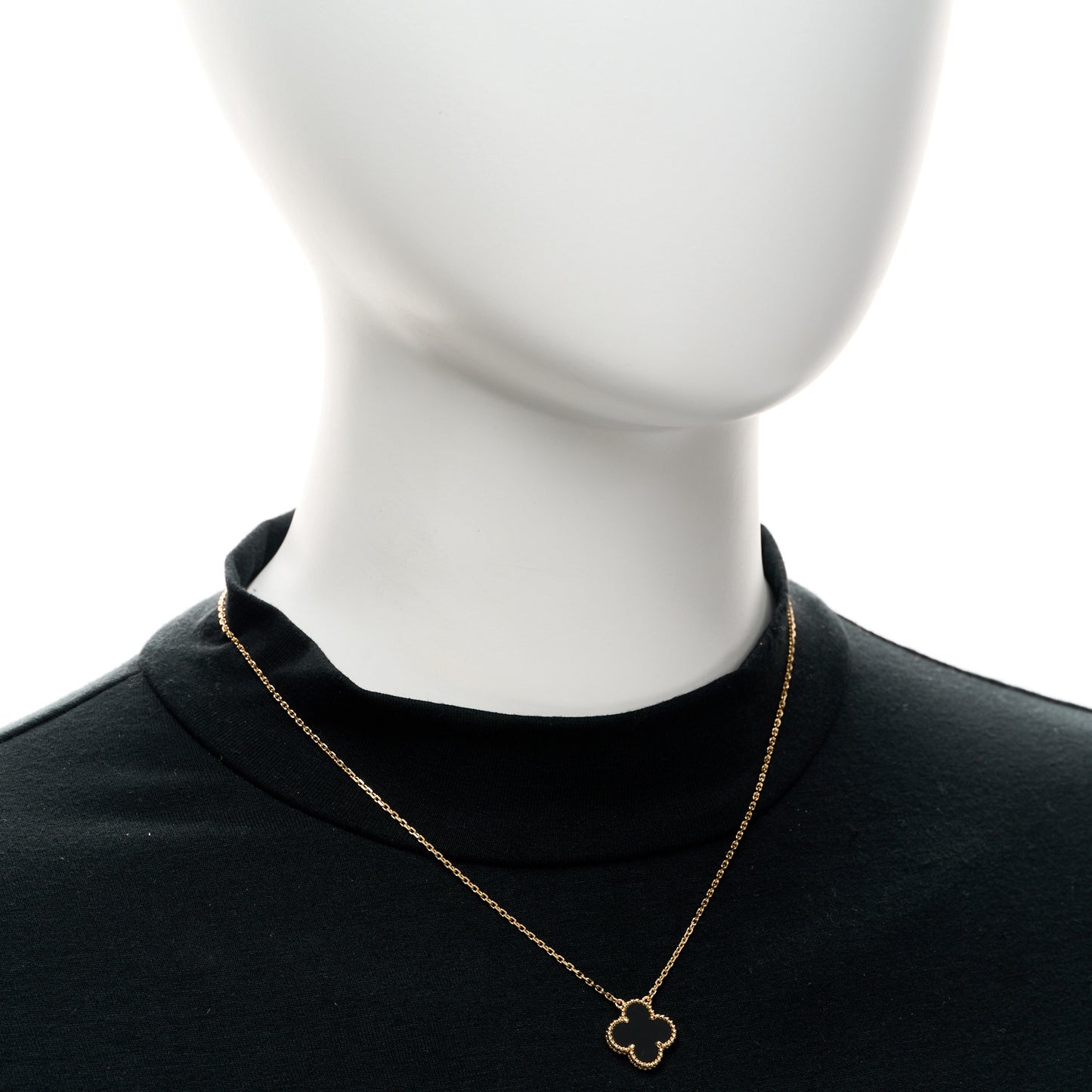 18K Yellow Gold Black Onyx Vintage Alhambra Pendant Necklace