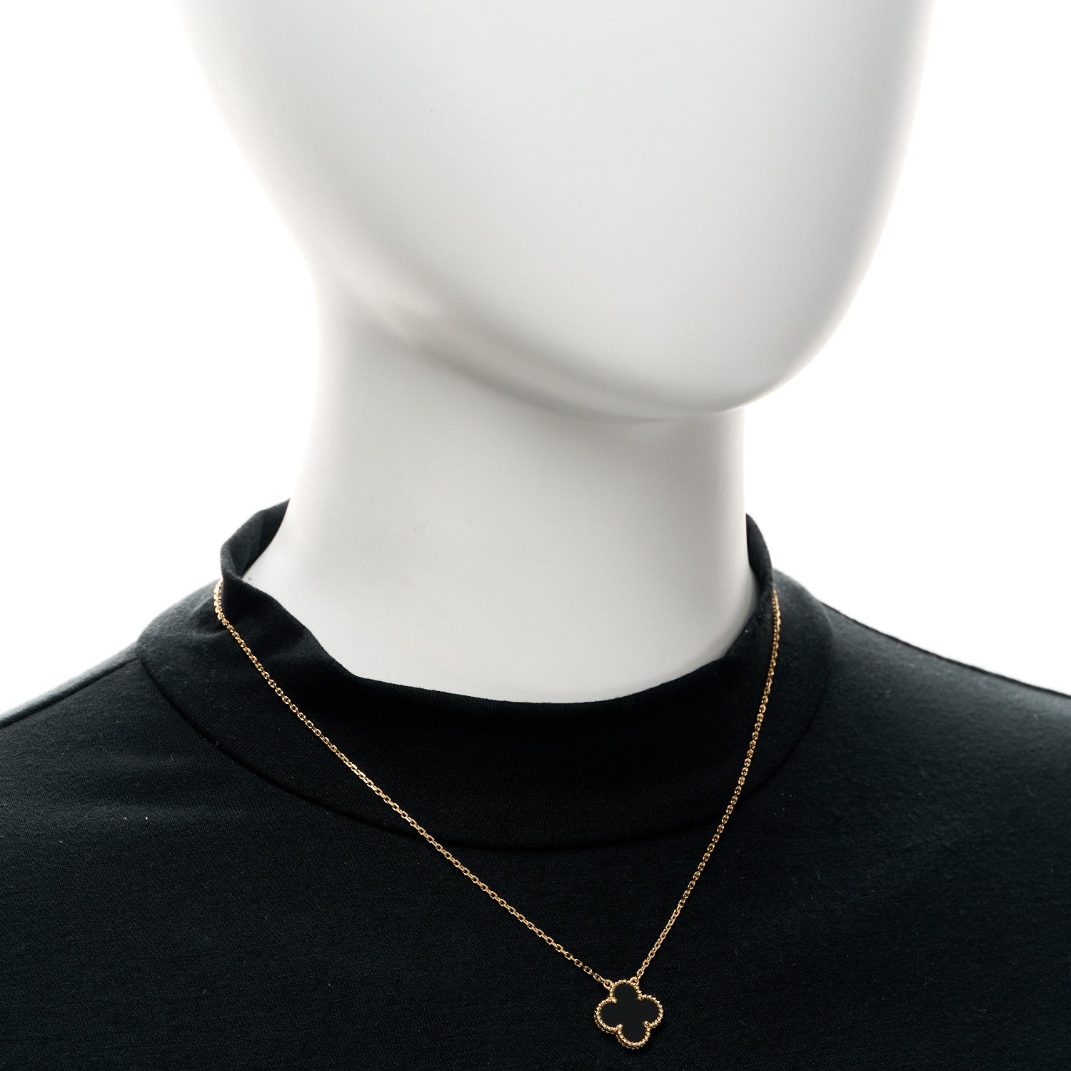 Van Cleef & Arpels 18K Yellow Gold Black Onyx Vintage Alhambra Pendant Necklace 2 of 4