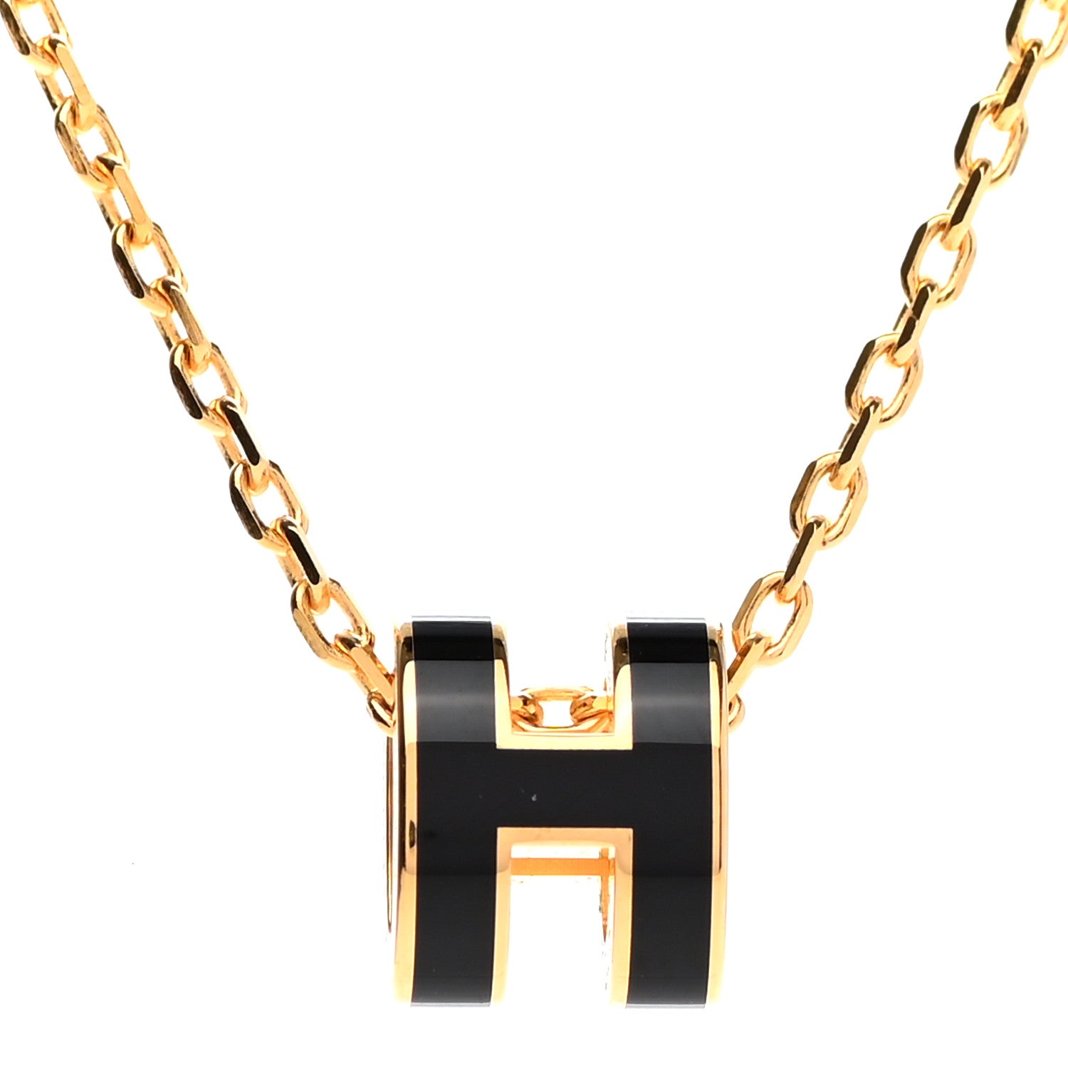 Hermes Lacquered Gold Mini Pop H Pendant Necklace Black 5 of 6