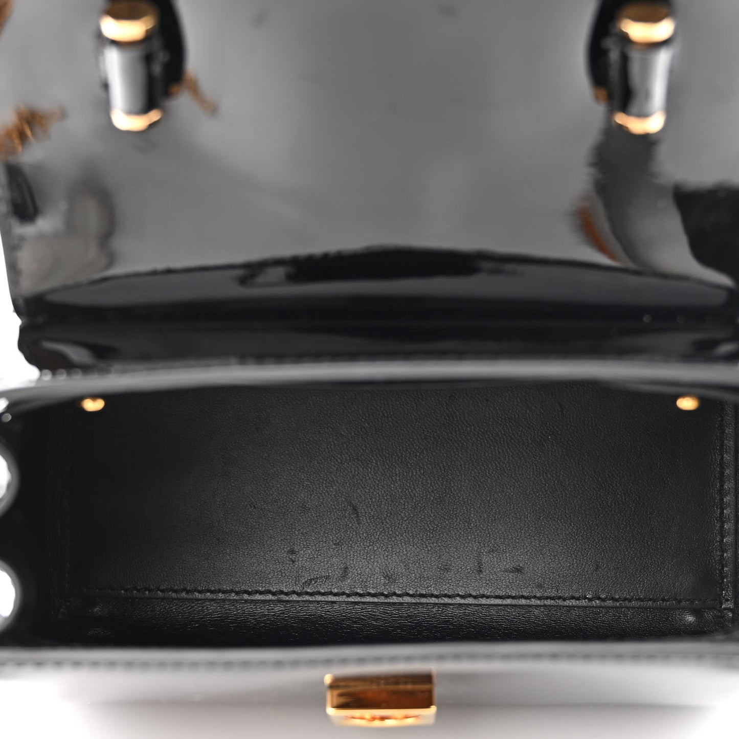 Patent Calfskin Small La Medusa Top Handle Bag Black