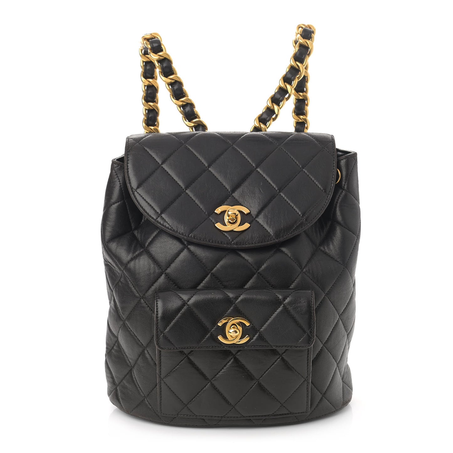 Lambskin Quilted Drawstring Backpack Black