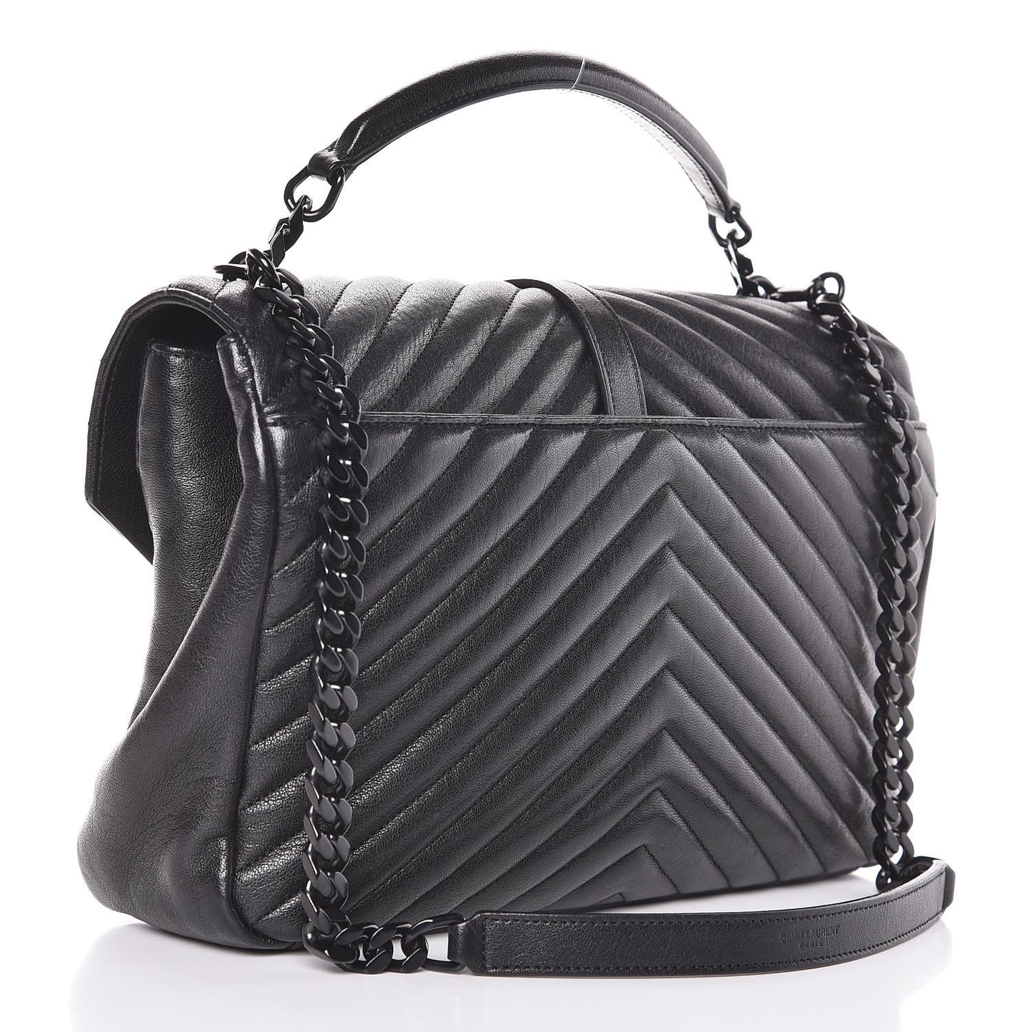Sheepskin Matelasse Chevron Monogram Large College Satchel Black