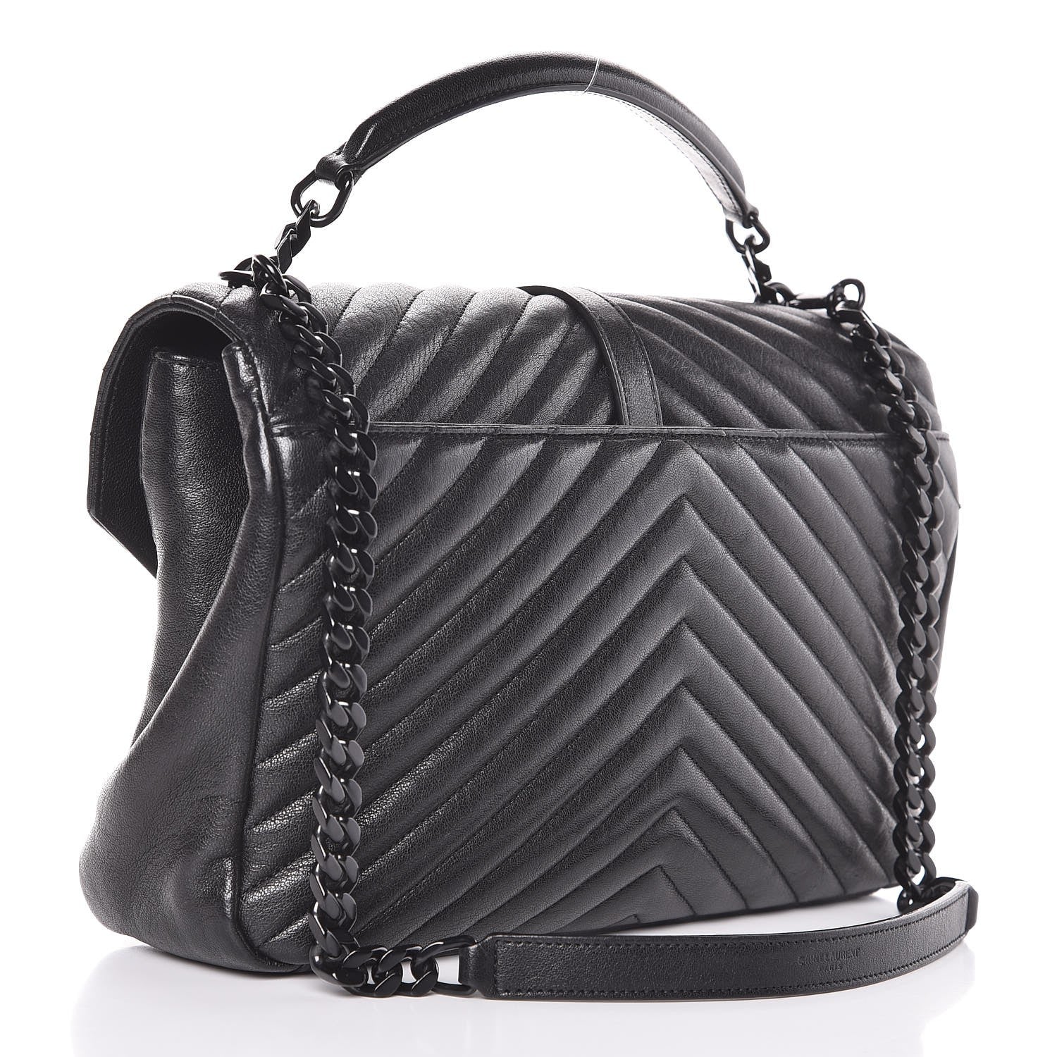 Saint Laurent Sheepskin Matelasse Chevron Monogram Large College Satchel Black 4 of 9