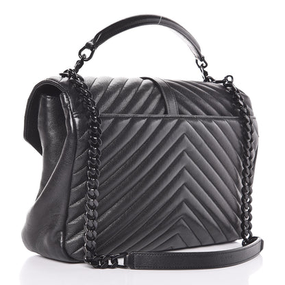 Saint Laurent Sheepskin Matelasse Chevron Monogram Large College Satchel Black 4 of 9
