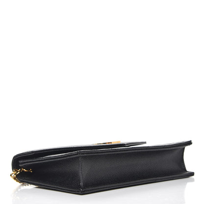 Saint Laurent Grain De Poudre Matelasse Chevron Monogram Envelope Chain Wallet Black 4 of 8