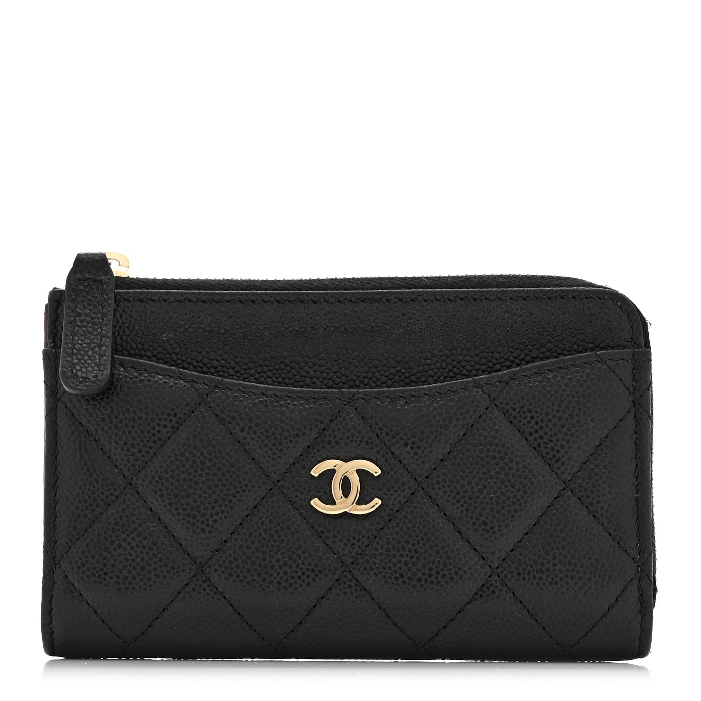 Caviar Quilted CC Zip Around Card Holder Black