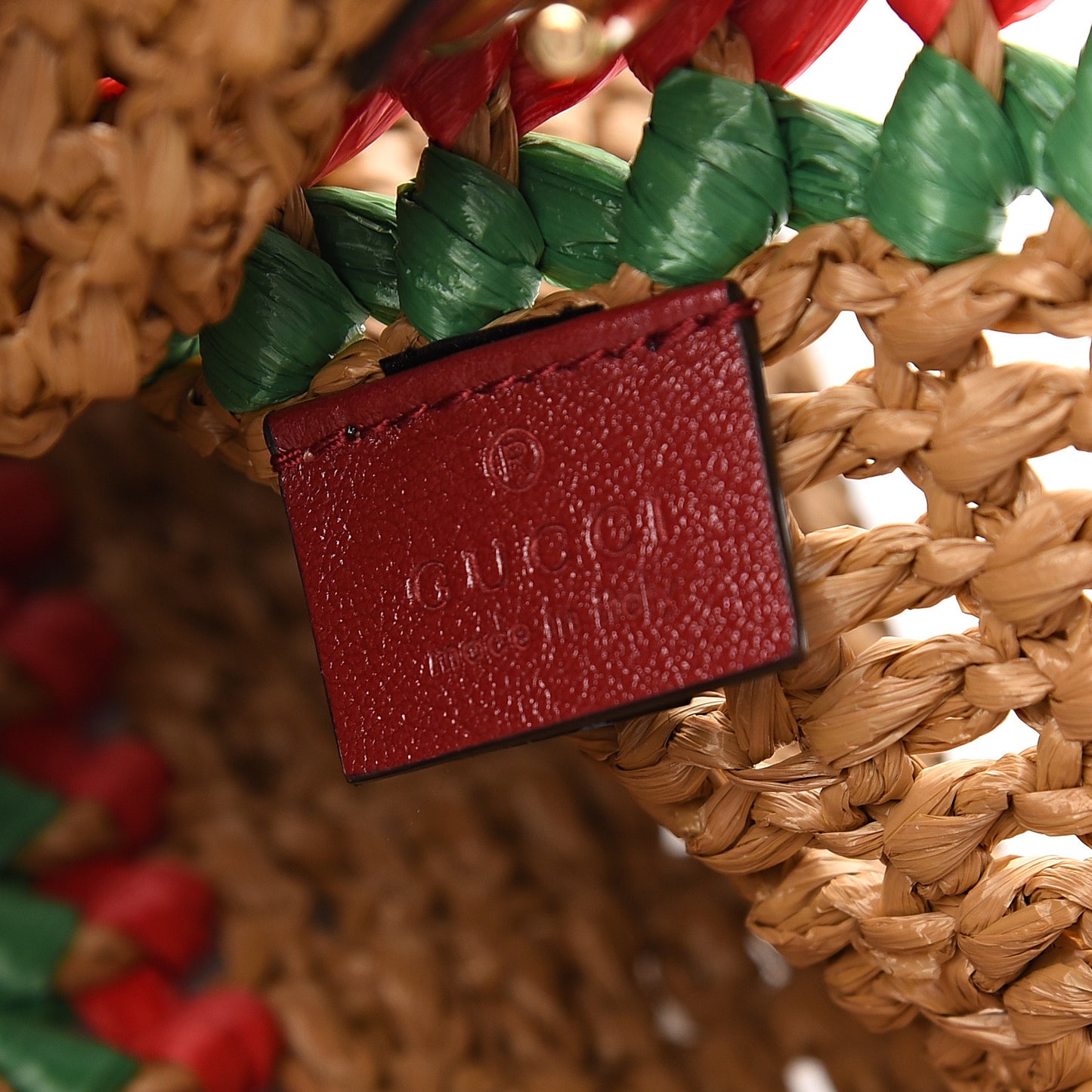 Raffia Effect Large GG Marmont Shoulder Tote Bag Natural Red Green