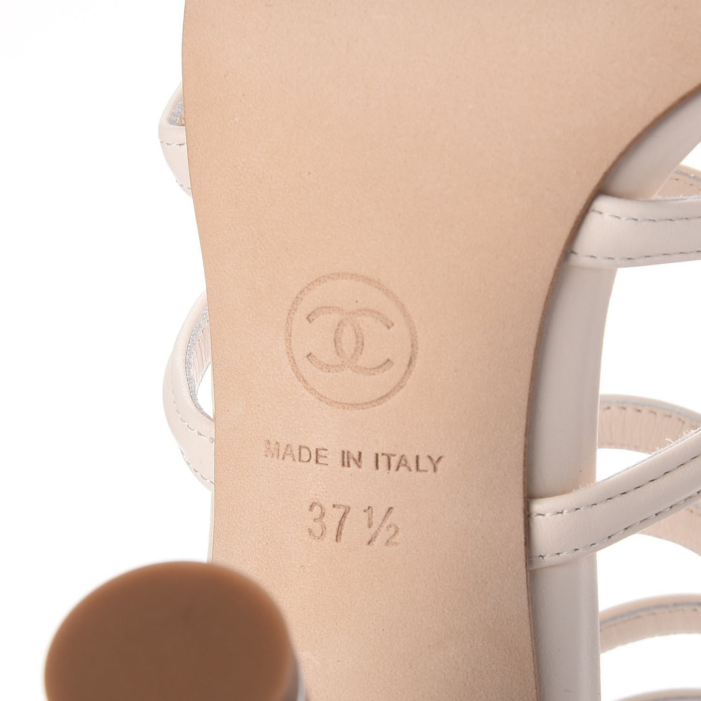 Calfskin CC Chain Sandals 37.5 White