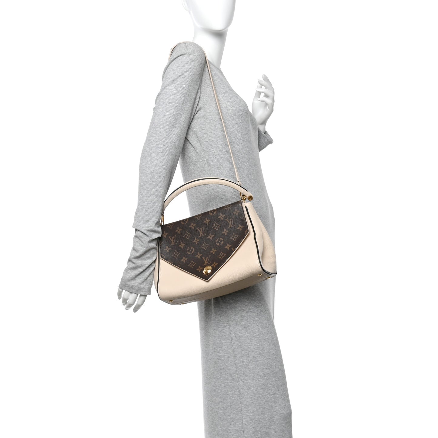 Grained Calfskin Monogram Double V Creme