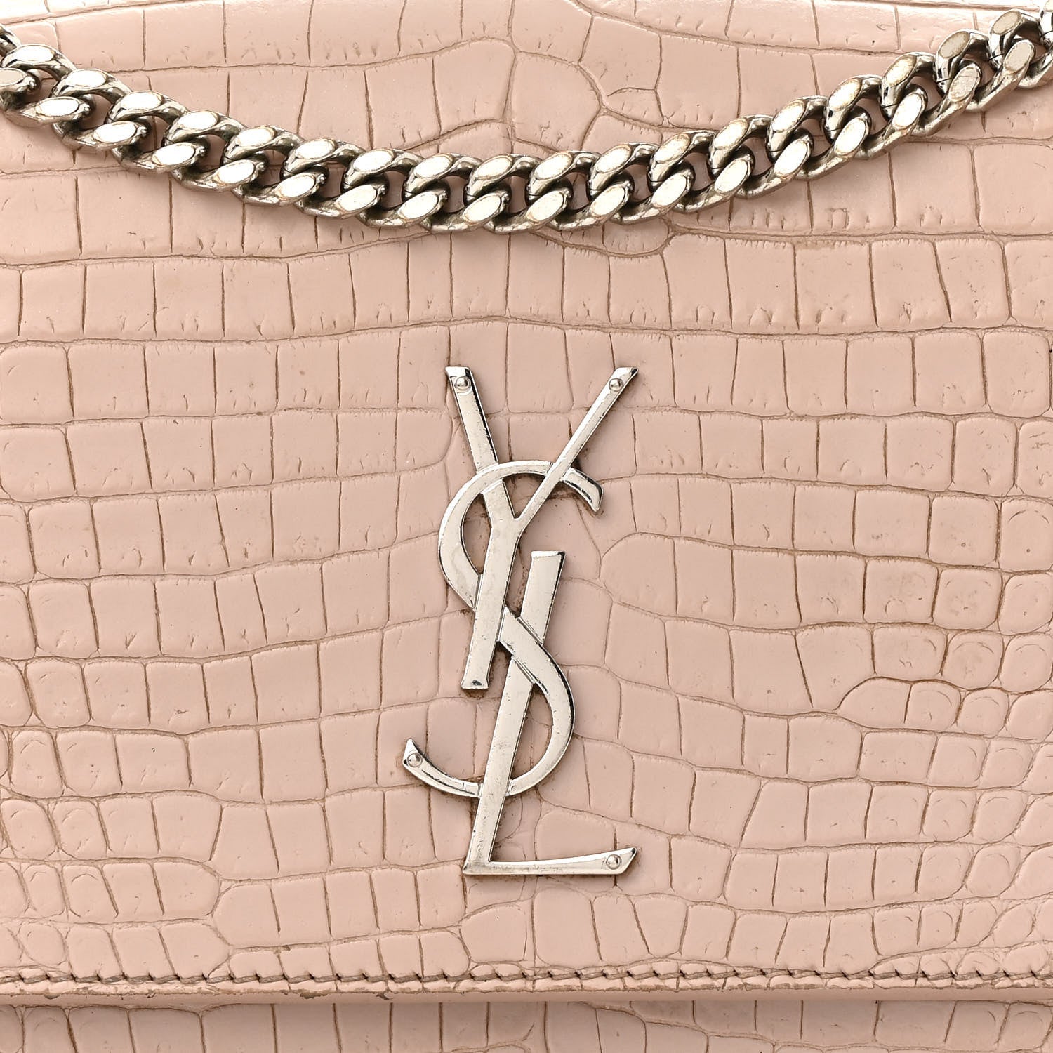 Saint Laurent Calfskin Crocodile Embossed Medium Monogram Sunset Rose Antic 8 of 25
