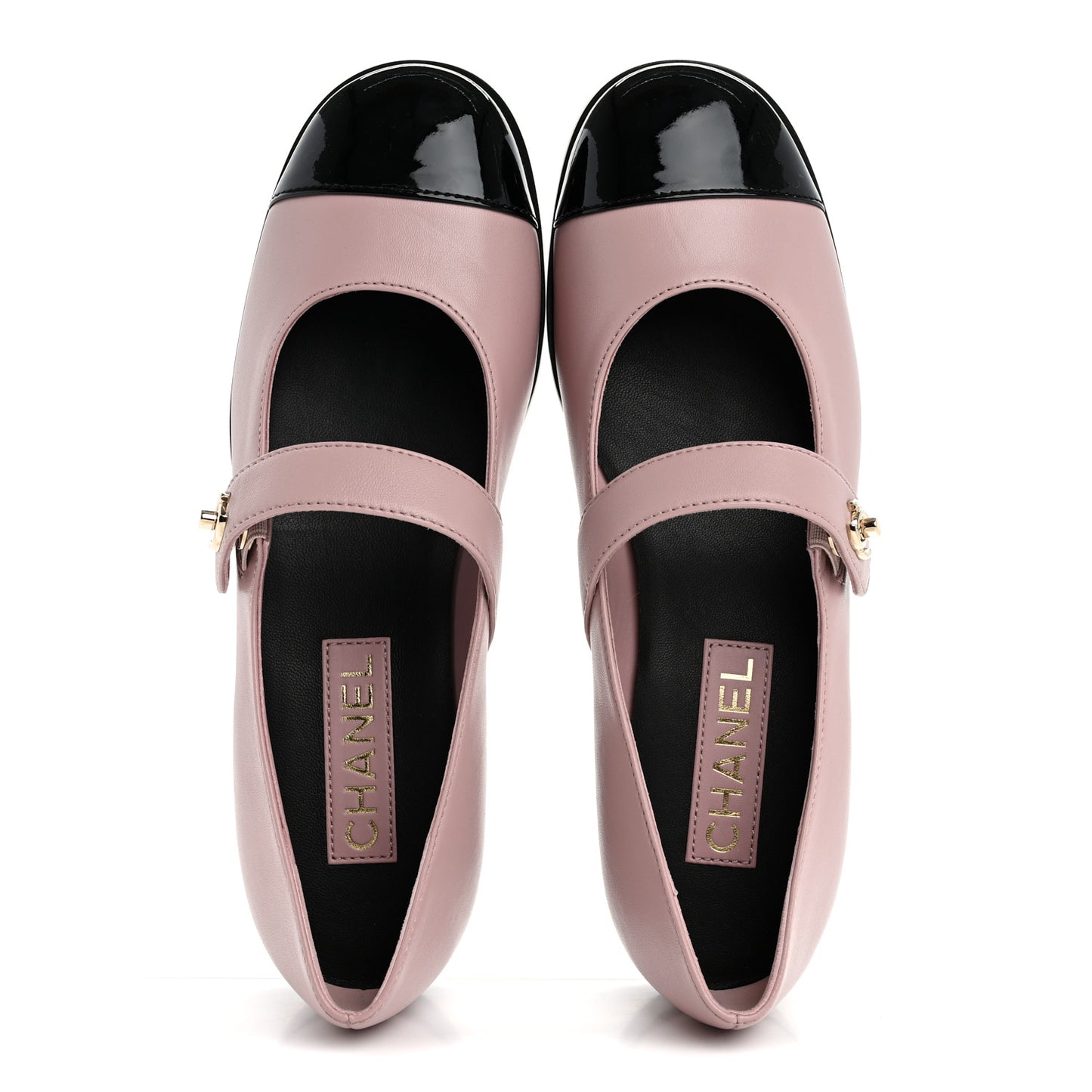 Calfskin Patent Mary Janes Flats 40 Pink Black