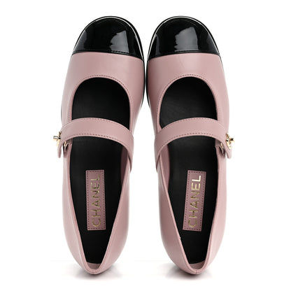 Chanel Calfskin Patent Mary Janes Flats 40 Pink Black 2 of 10