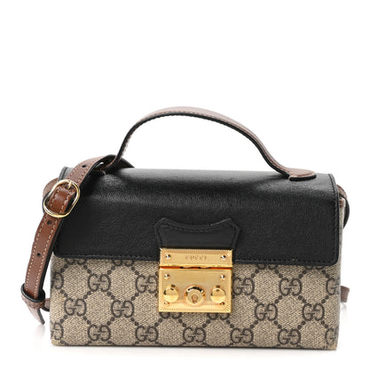 Gucci GG Supreme Monogram Calfskin Mini Padlock Top Handle Shoulder Bag Beige Black Cuir 1 of 10