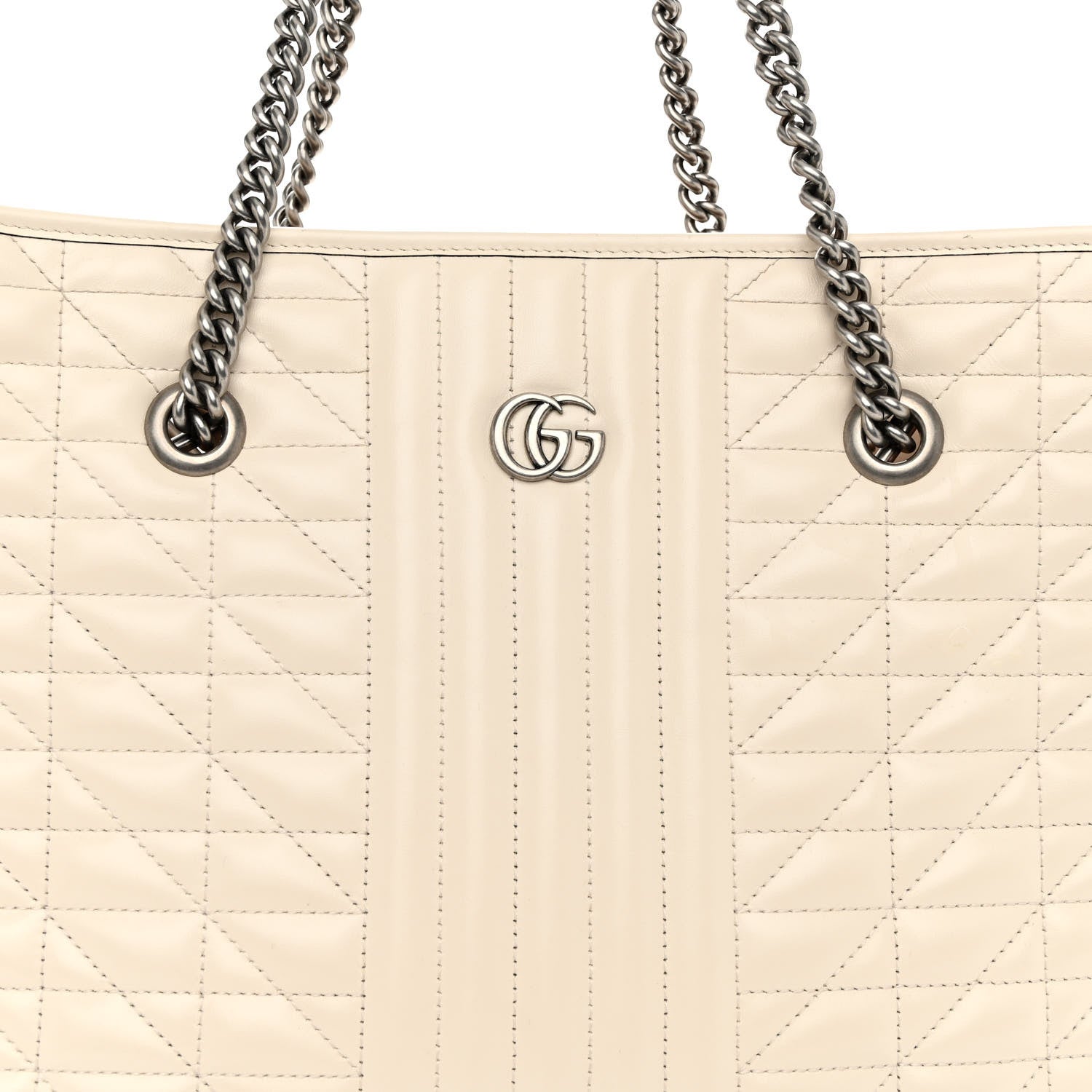 Gucci Calfskin Matelasse Aria Medium GG Marmont Shoulder Tote Mystic White 7 of 9