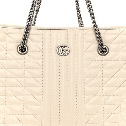 Gucci Calfskin Matelasse Aria Medium GG Marmont Shoulder Tote Mystic White 7 of 9