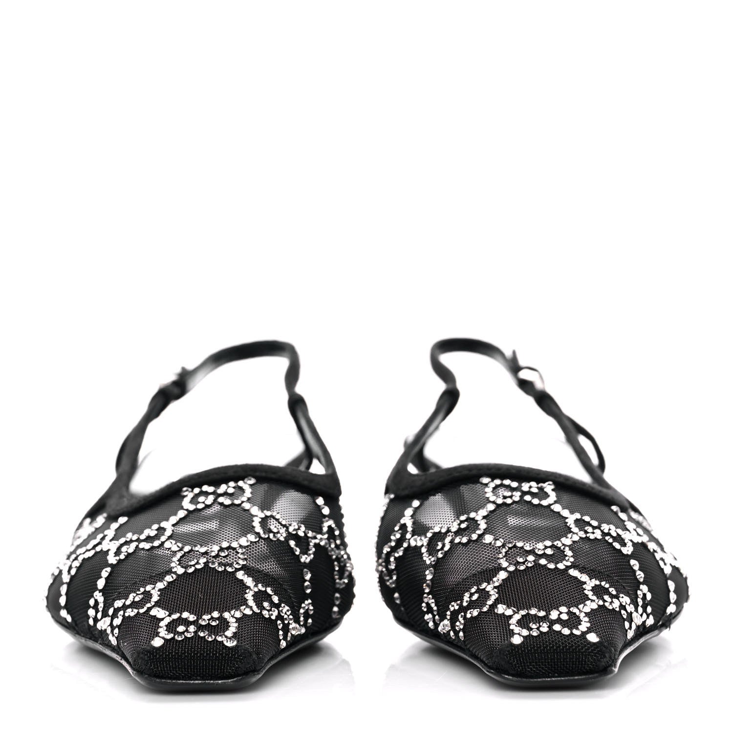 Gucci Tela Retino Kid Scamosciato Crystal GG Monogram Square G 35mm Slingback Pumps 38 Black 2 of 7