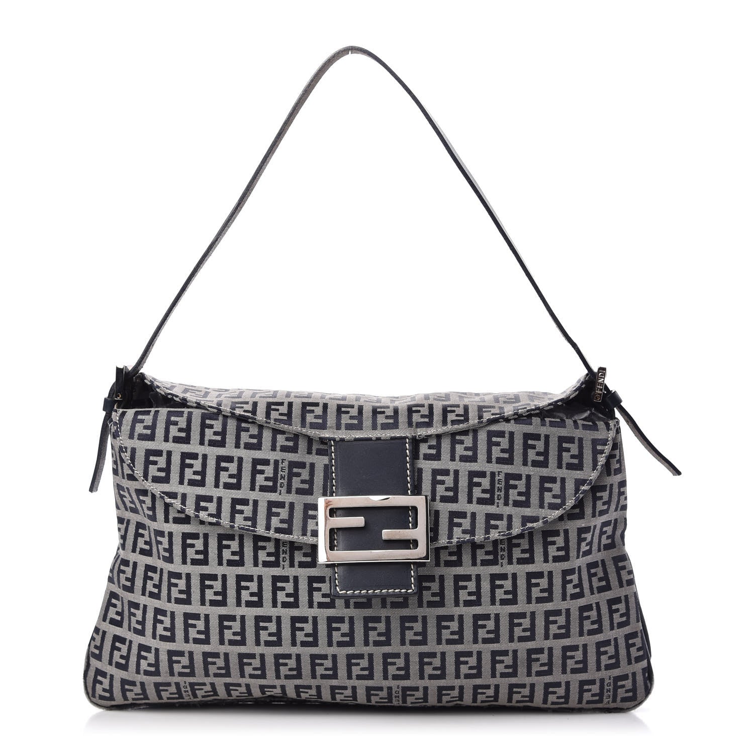 Fendi Zucchino Mama Baguette Double Flap Navy 1 of 8