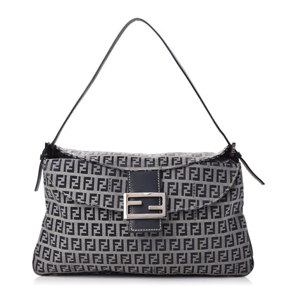 Fendi Zucchino Mama Baguette Double Flap Navy 1 of 8