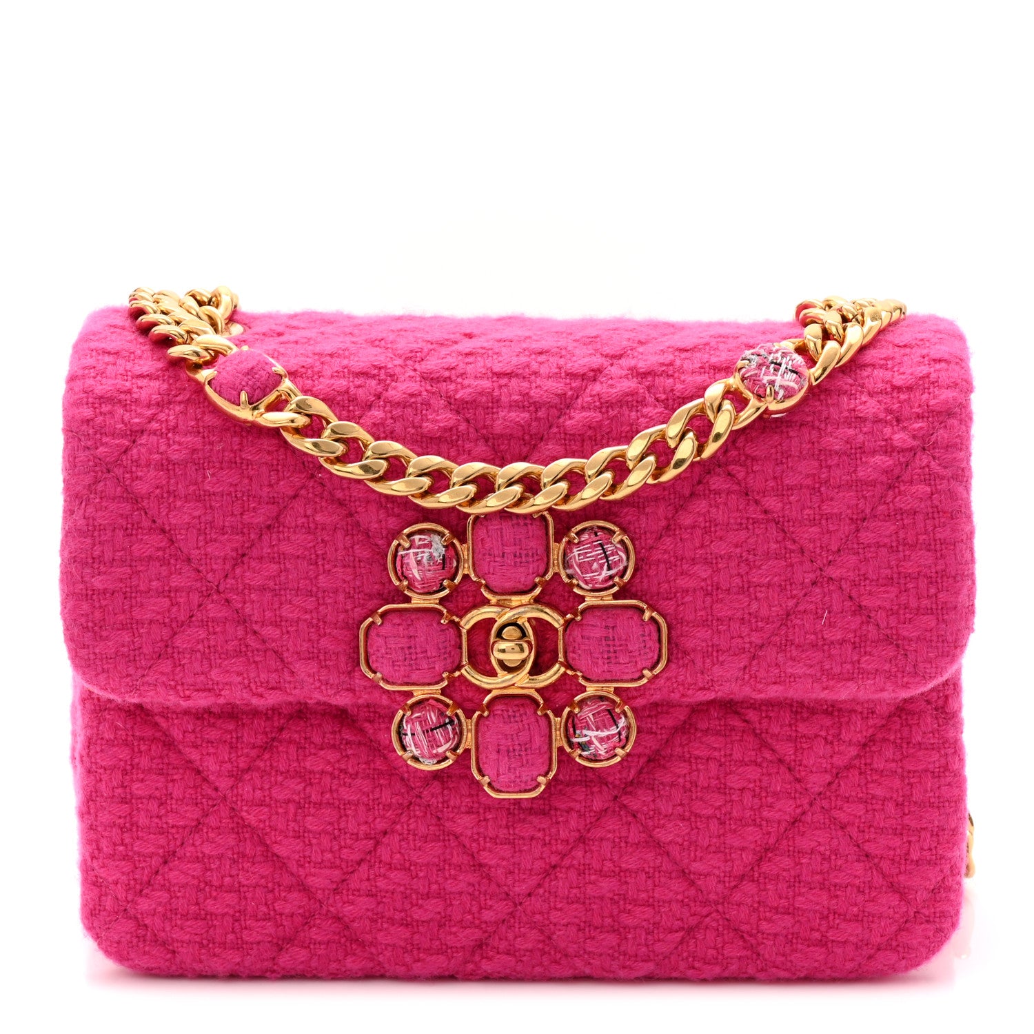 Chanel Cashmere Tweed Quilted Mini Bijoux Flap Fuchsia 8 of 11