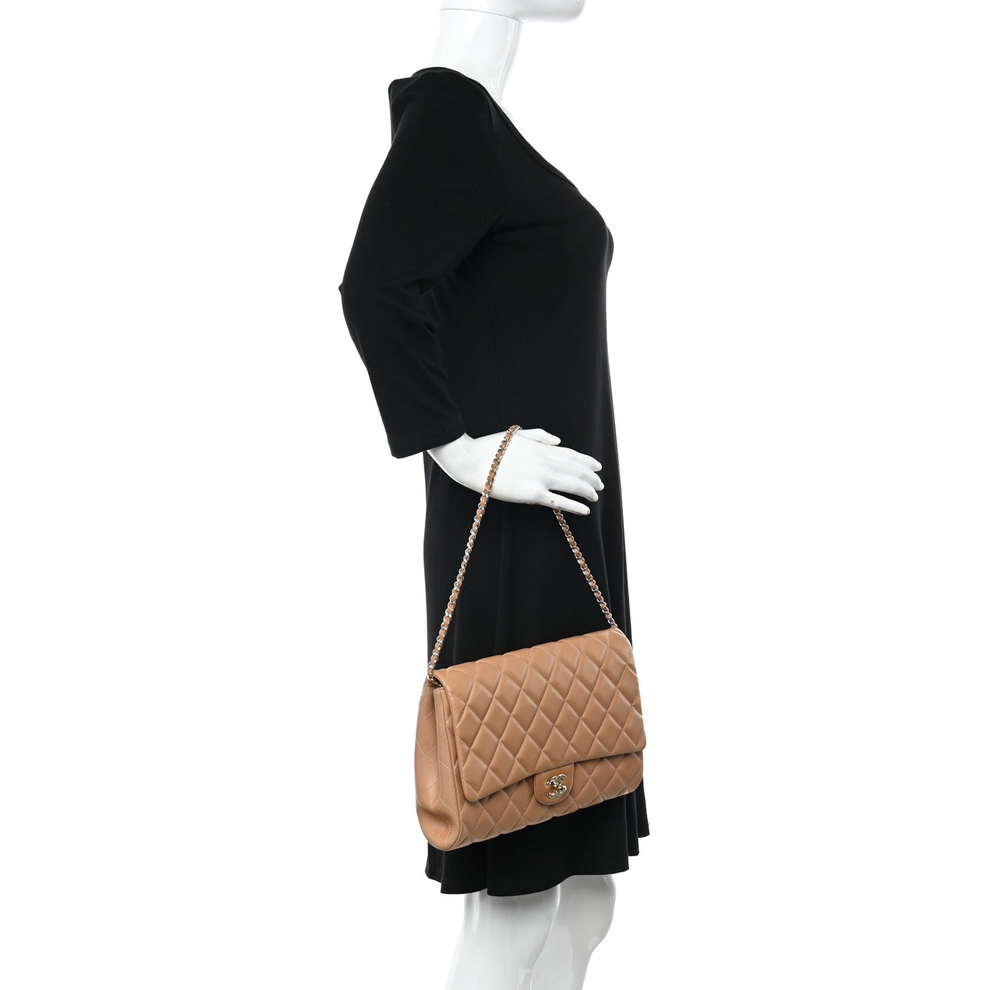 Lambskin Quilted Clutch with Chain Flap Beige
