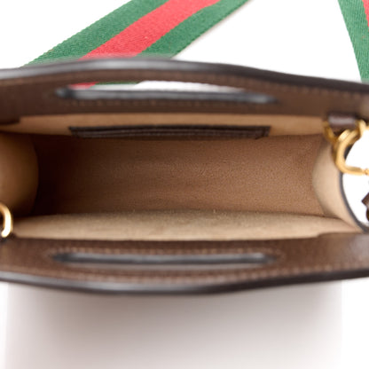 Gucci GG Supreme Monogram Textured Dollar Calfskin Web Mini Ophidia Top Slip Handle Crossbody Bag Beige Ebony New Acero 5 of 11