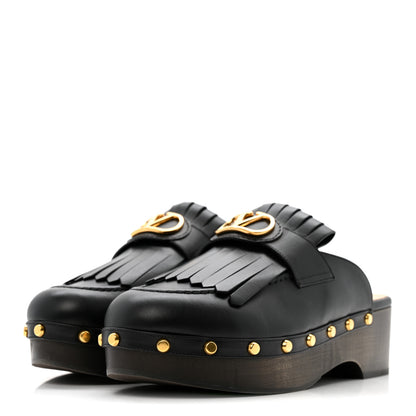Valentino Garavani Calfskin Vlogo Signature Fringe 45mm Clogs 40 Black 4 of 11