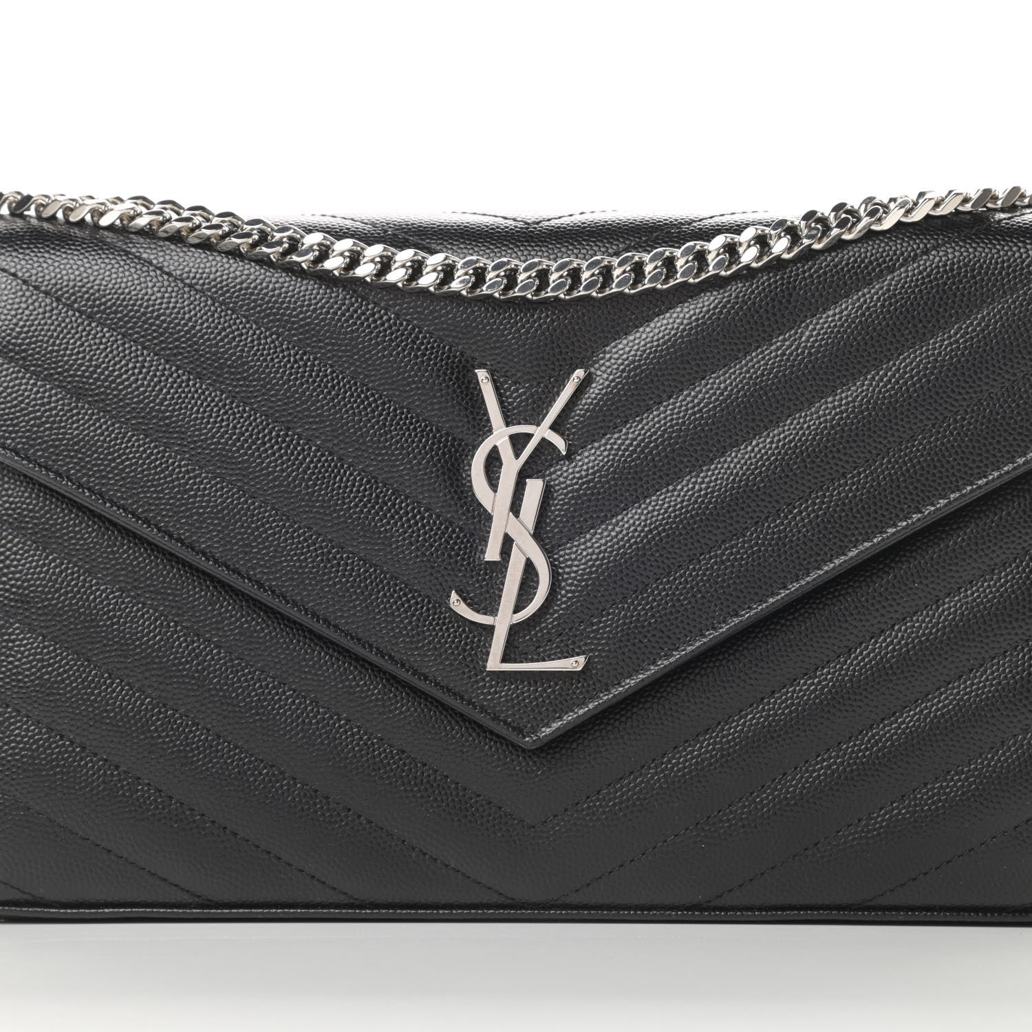 Saint Laurent Grain De Poudre Matelasse Chevron Monogram Chain Wallet Black 9 of 12