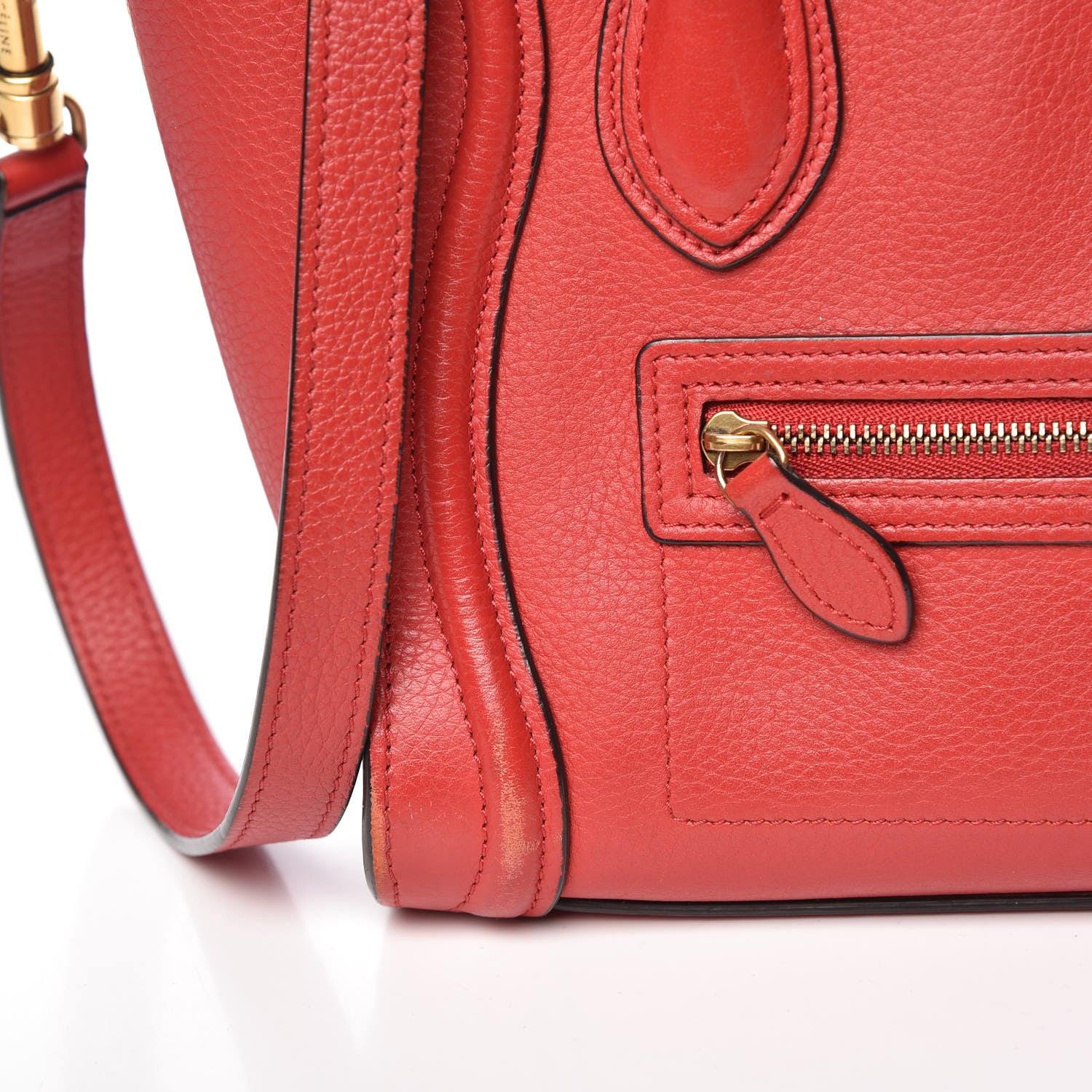 Celine Drummed Calfskin Nano Luggage Coquelicot 20 of 23