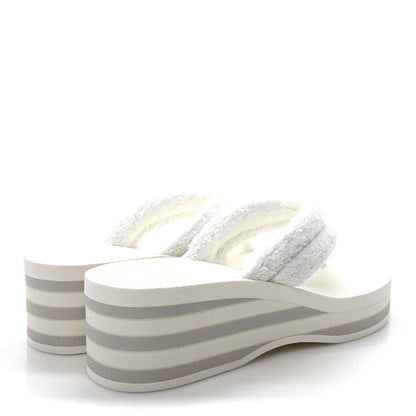 Chanel Terry Cloth CC Logo Thong Sandals 37.5 White 5 of 9