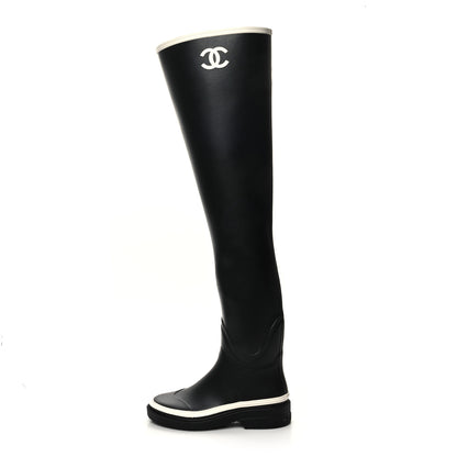 Chanel Caoutchouk CC Knee High Boots 37 Black White 1 of 7