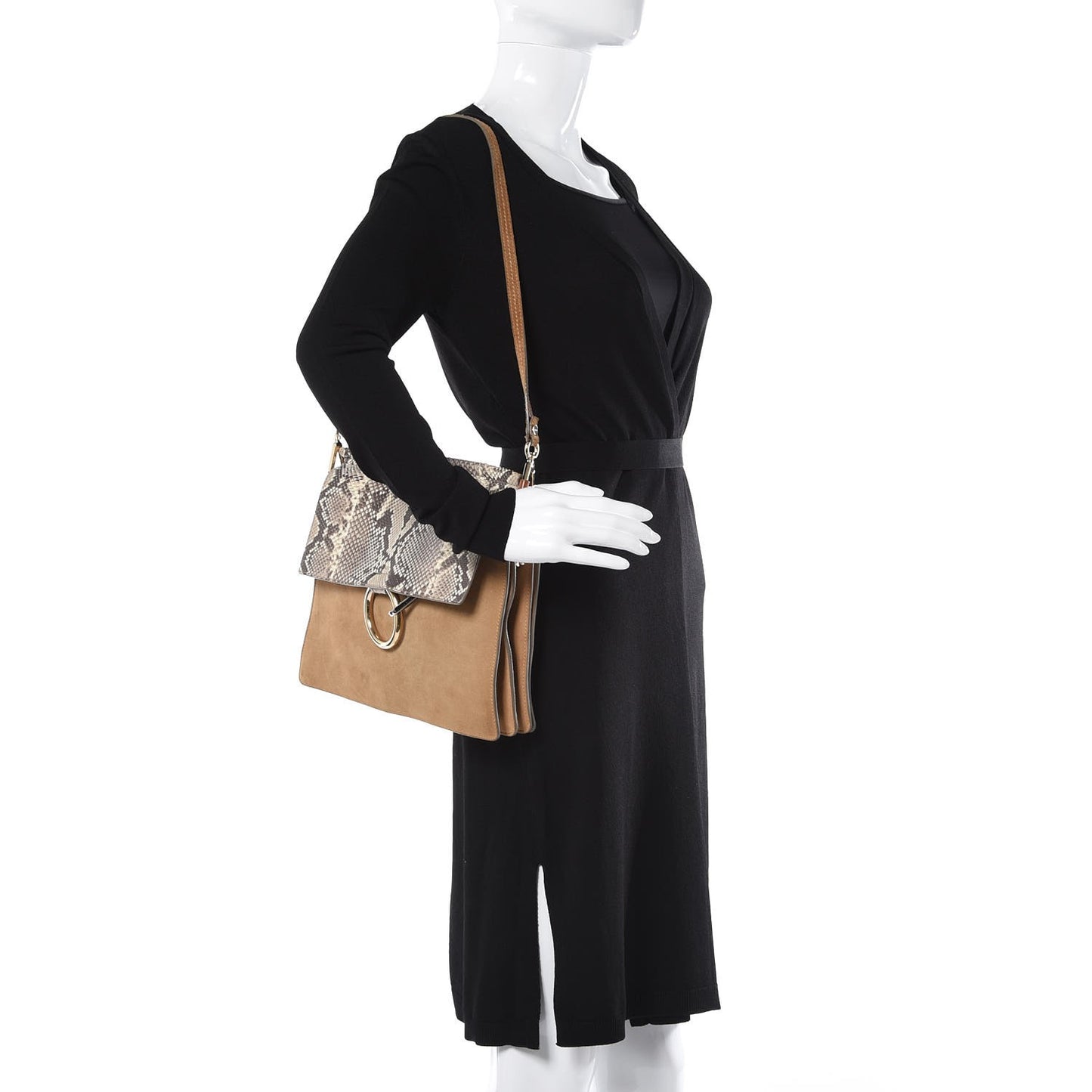 Python Suede Medium Faye Shoulder Bag Desert Beige