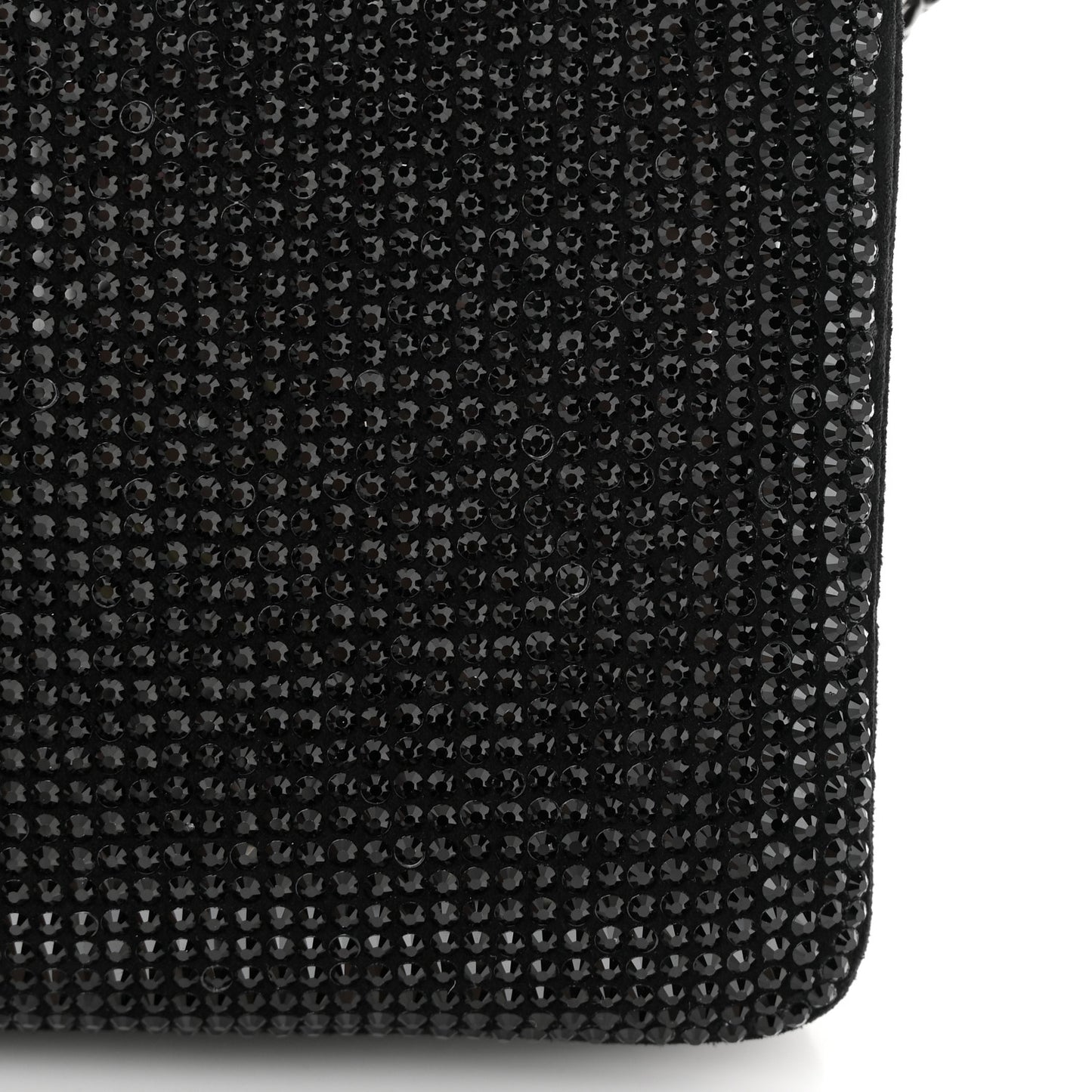 Crystal Suede Embellished Small One Stud Clutch With Chain Black